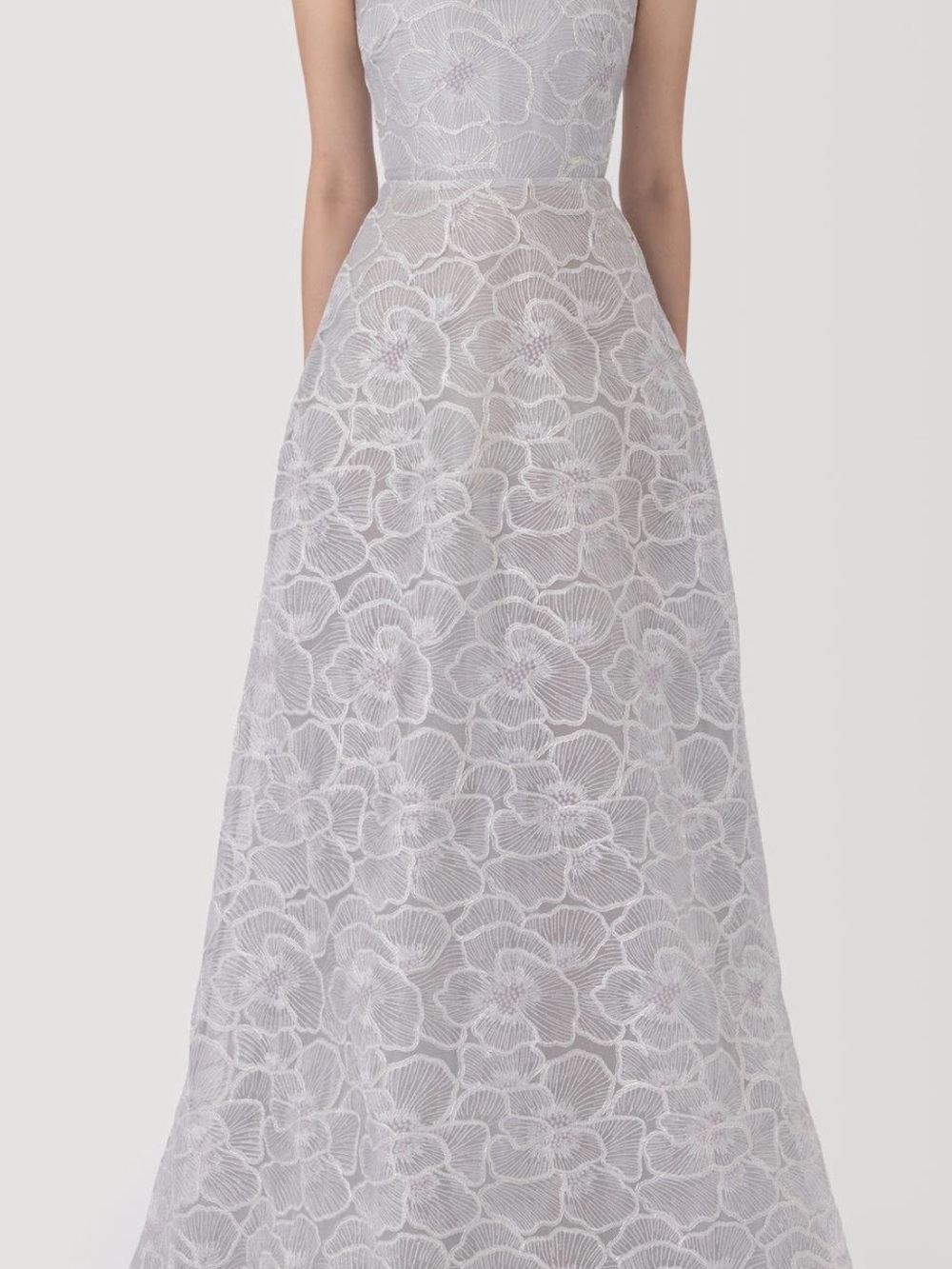 NEW SAU LEE Yvonne Floral Embroidered Strapless sliver gray Gown sz 8